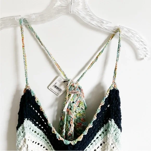 Free People Swim Up tank top blue green open knit sleeveless boho crochet - Picture 7 of 11